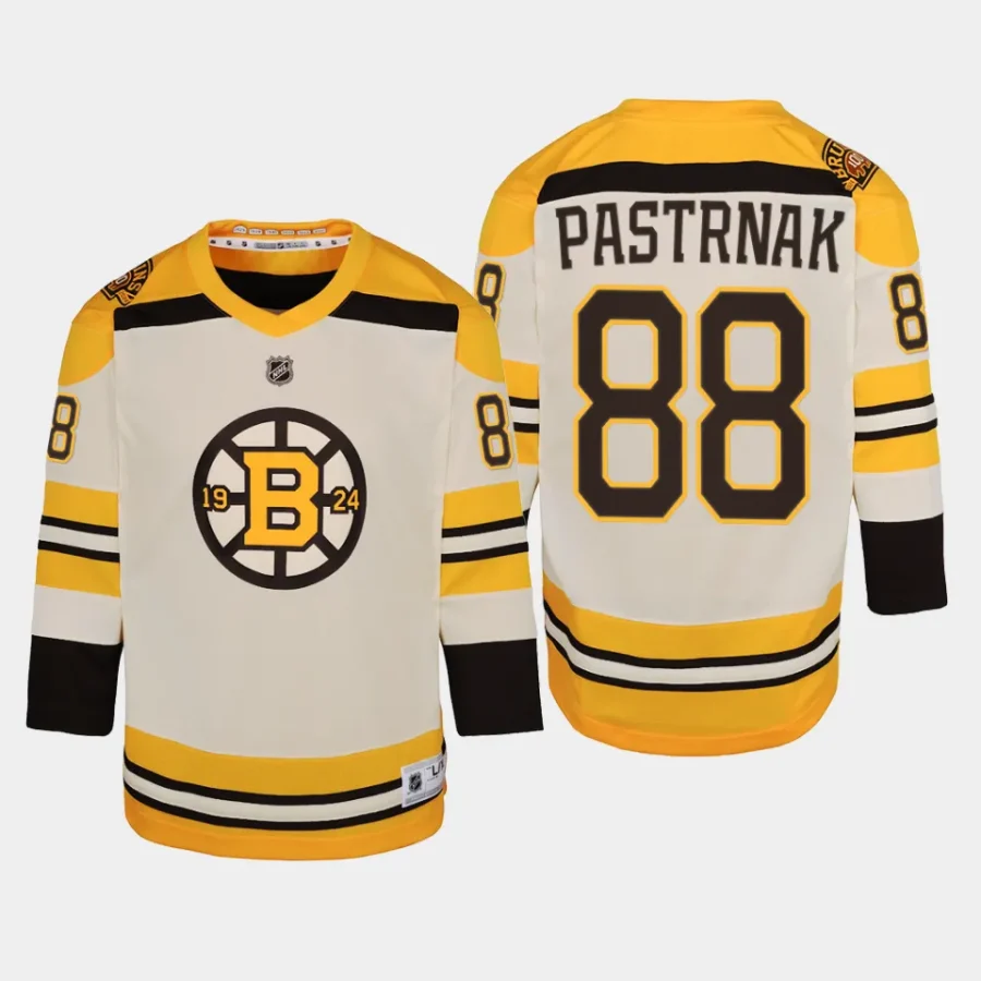 youth bruins david pastrnak cream 2023 24 100th anniversary premier player jersey