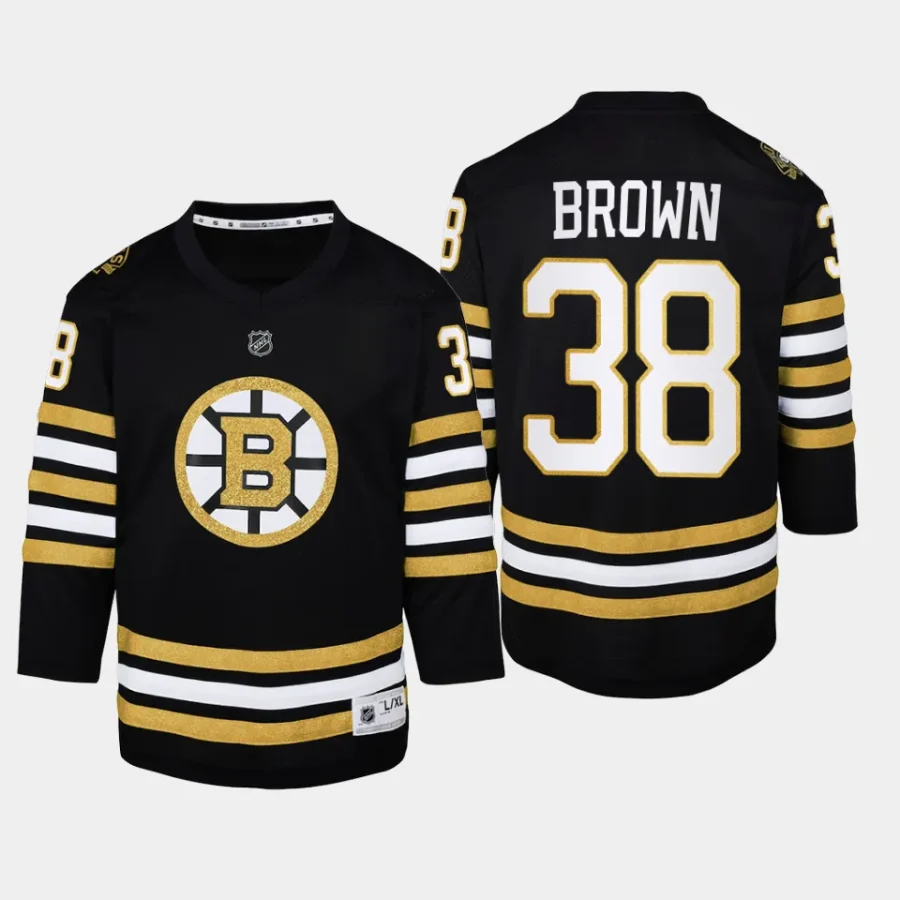 youth bruins patrick brown black 2023 24 100th anniversary premier player jersey