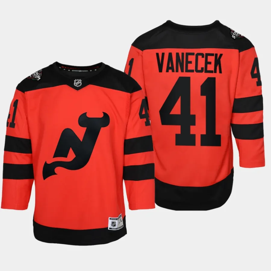 youth devils vitek vanecek red 2024 nhl stadium series premier player jersey