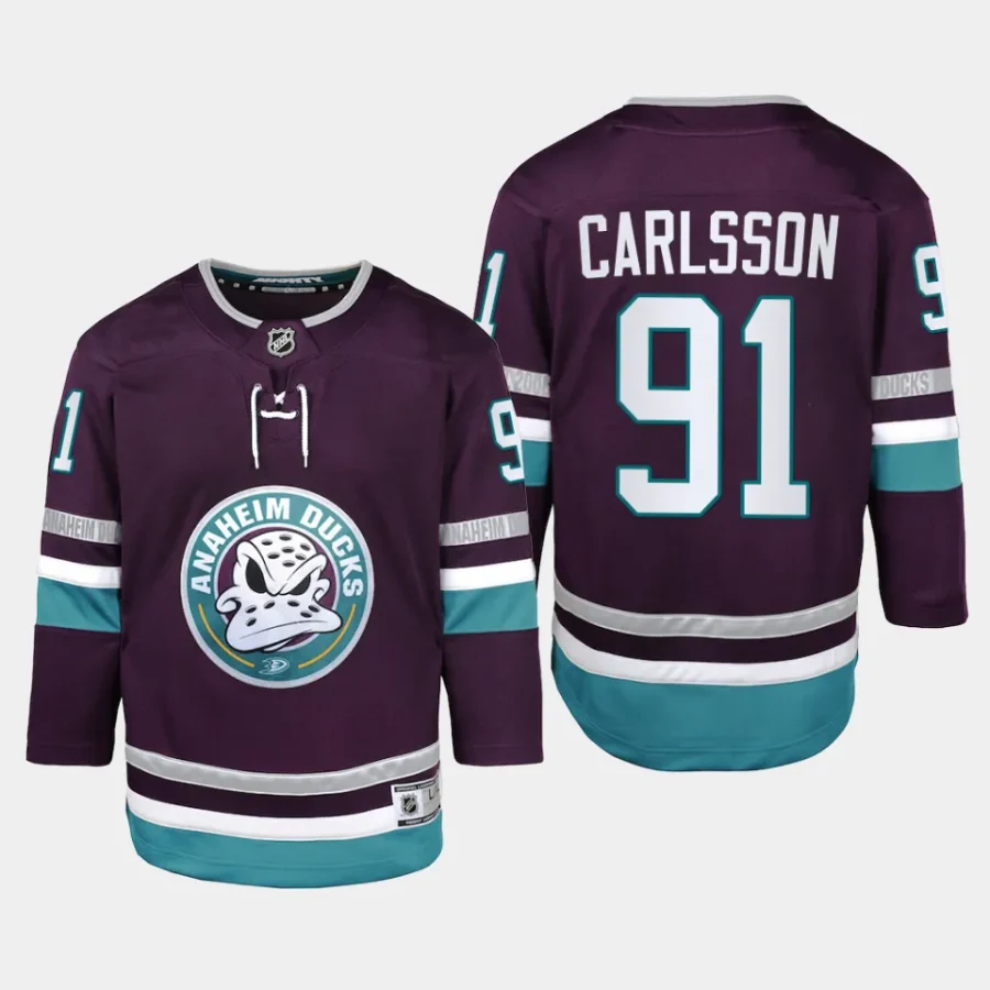 youth ducks leo carlsson purple 2023 24 30th anniversary replica player jersey