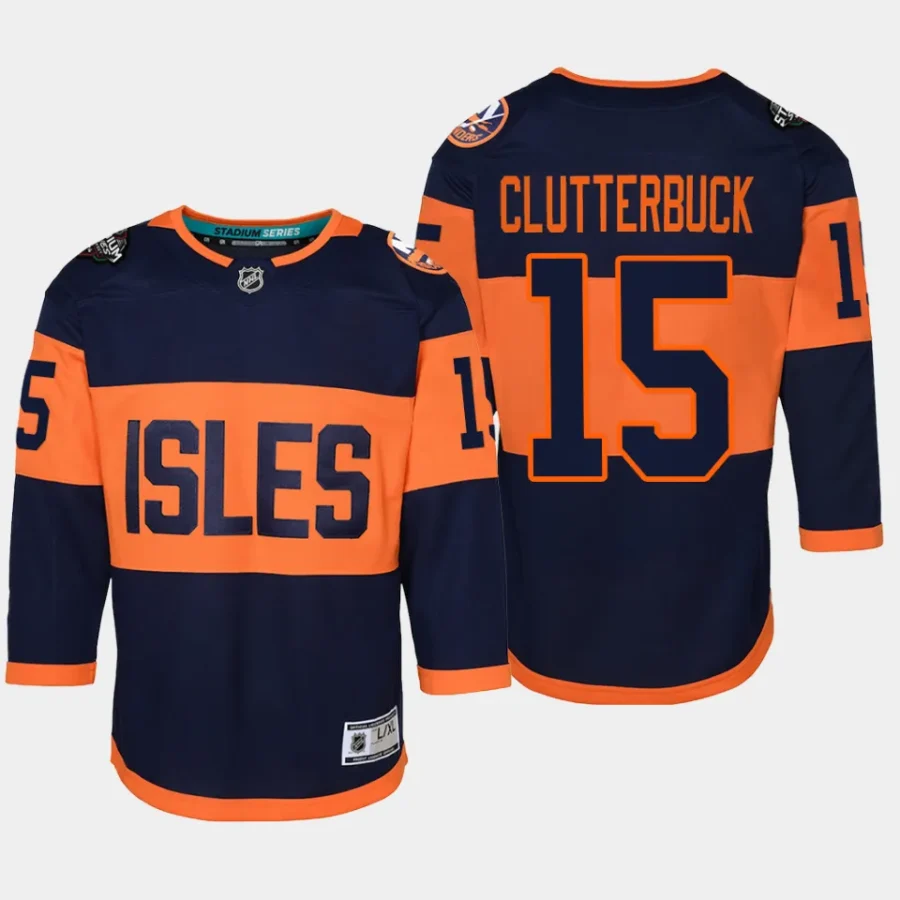 youth islanders cal clutterbuck navy 2024 nhl stadium series premier player jersey