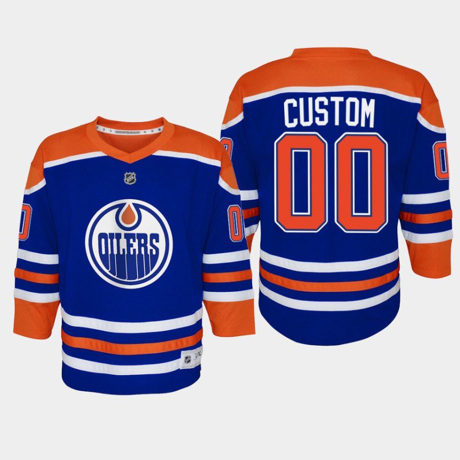 youth oilers custom royal 2022 23 home replica player jersey