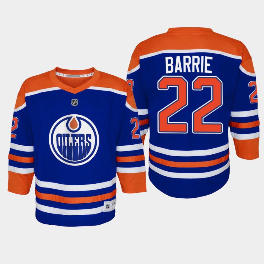 youth oilers tyson barrie royal 2022 23 home replica player jersey