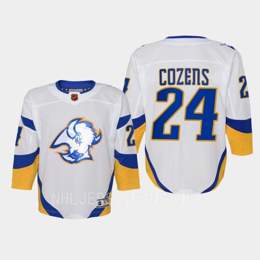 youth sabres dylan cozens white 2022 special edition 2.0 premier retro jersey