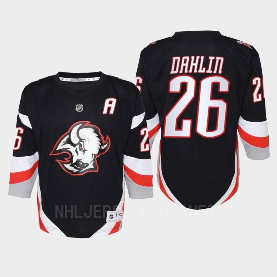 youth sabres rasmus dahlin black 2022 23 goathead third replica player jersey