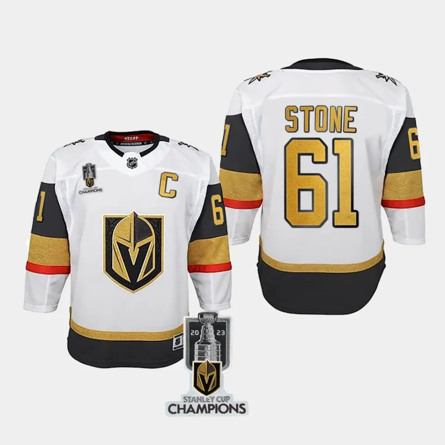 youth vgk mark stone white 2023 stanley cup champions away jersey